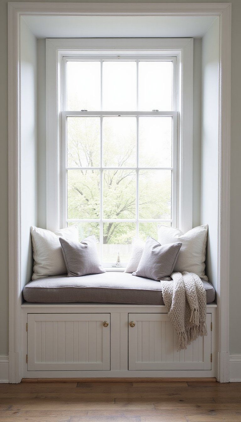 Fluted Window Seat With Hidden Storage Drawers