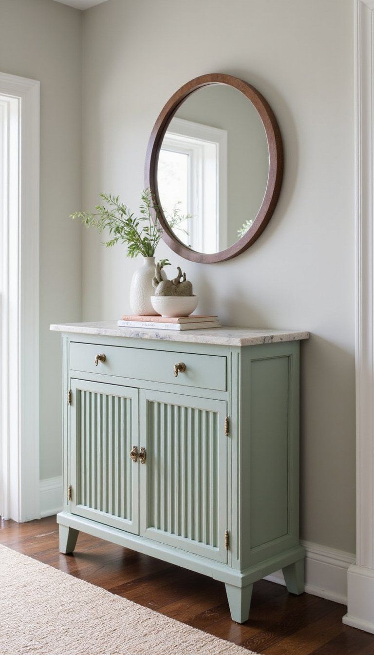 Painted Fluted Entry Console In Soft Sage