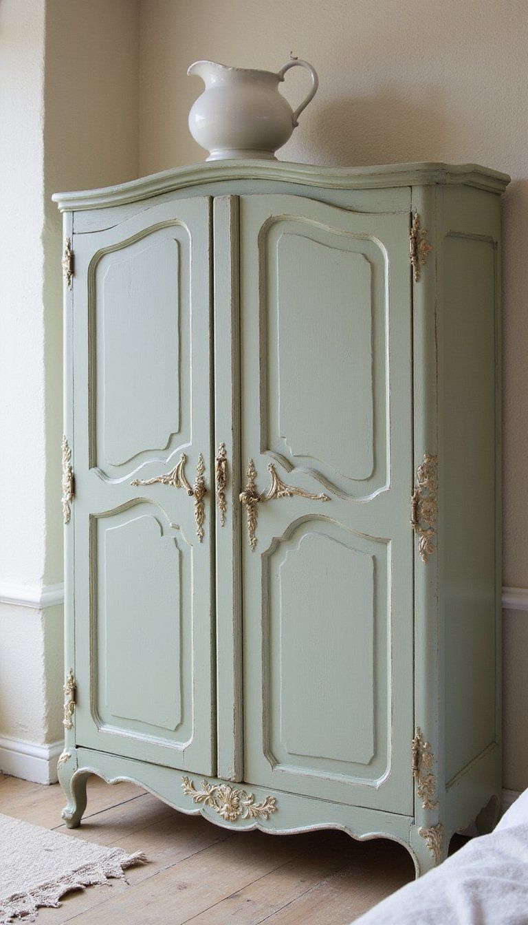 Distressed Painted Armoire For Gentle Storage