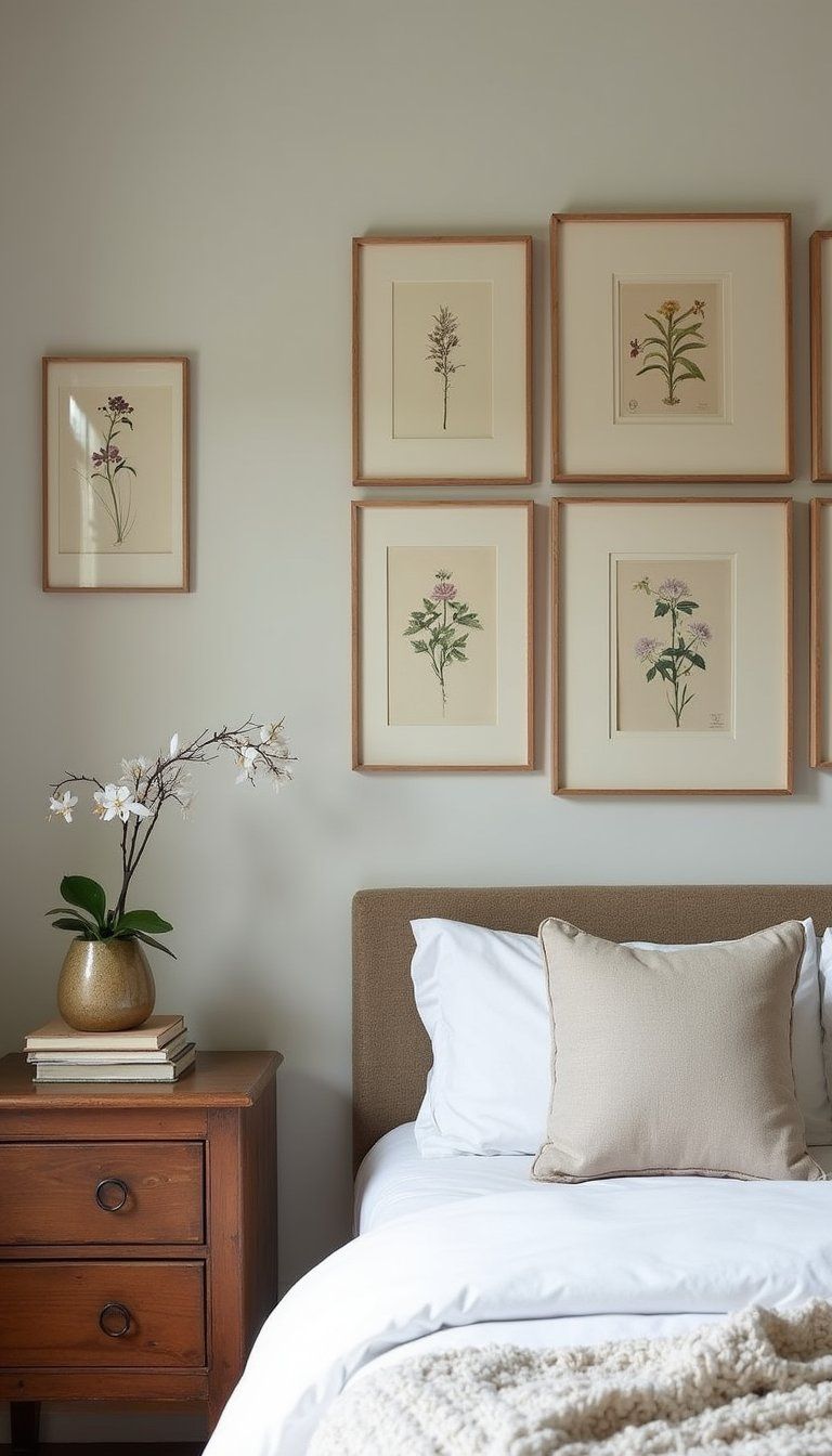 Gallery Wall Of Antique Botanical Prints