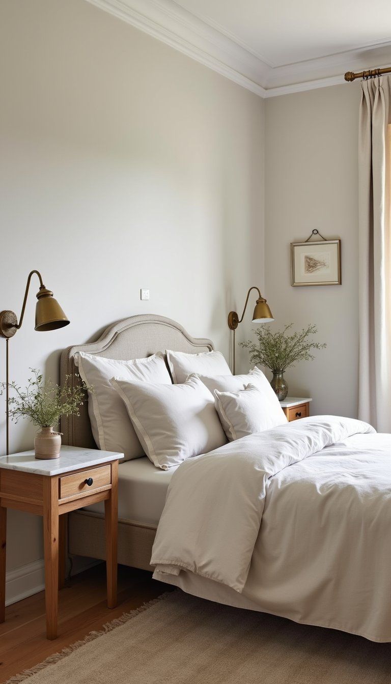 Marble Top Bedside Tables With Warm Wood