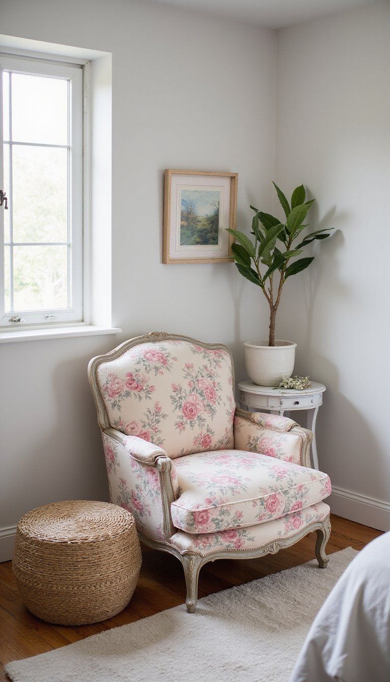 Vintage Floral Slipcovered Accent Chair