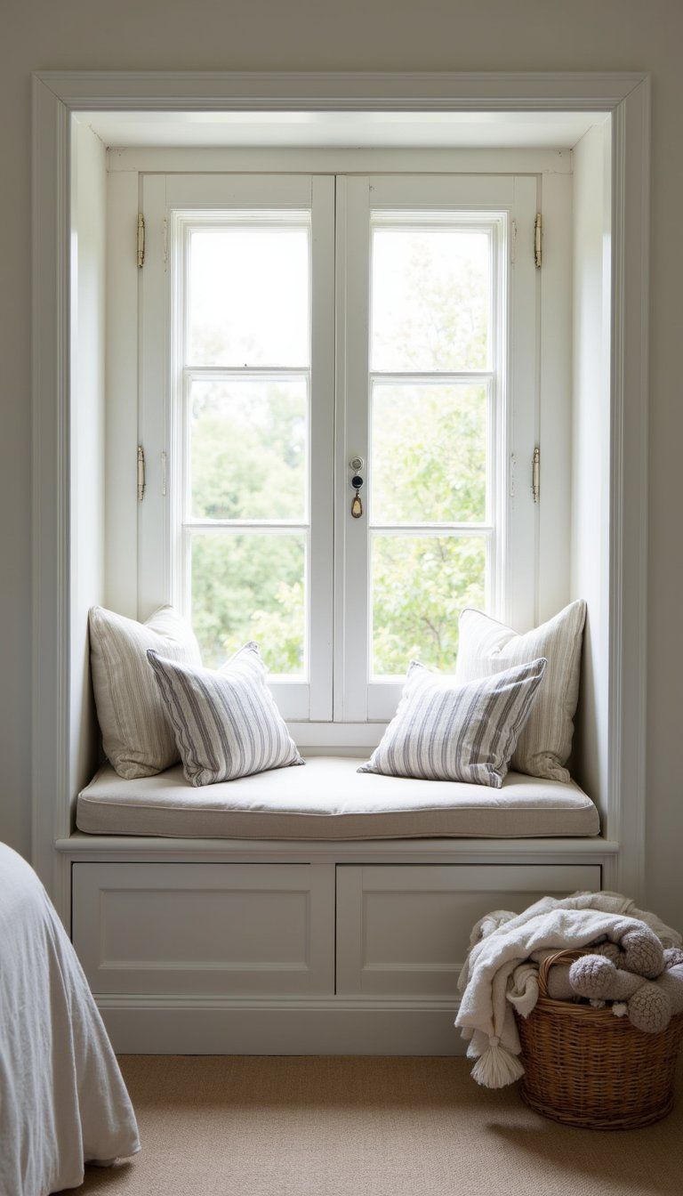 Window Seat With Linen Cushions And Shutters