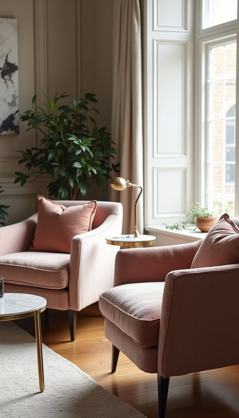 Bouclé Accent Chairs With Velvet Pillows