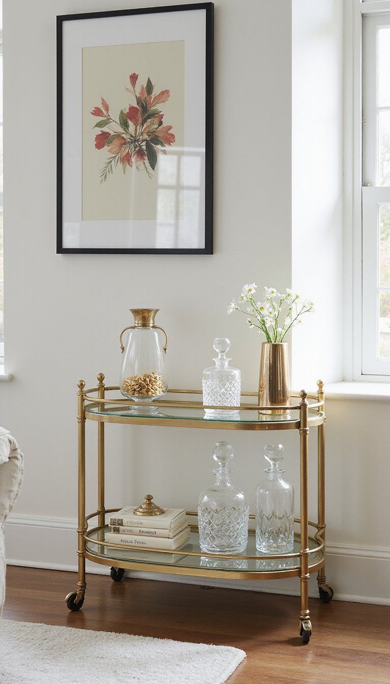 Glass And Gold Bar Cart Styling For Entertaining