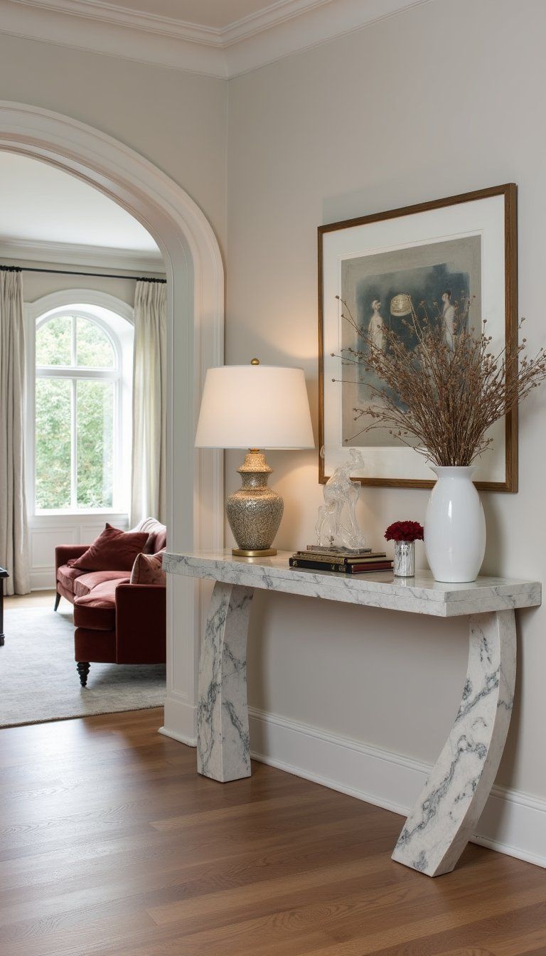 Luxe Console Table With Marble Top Display