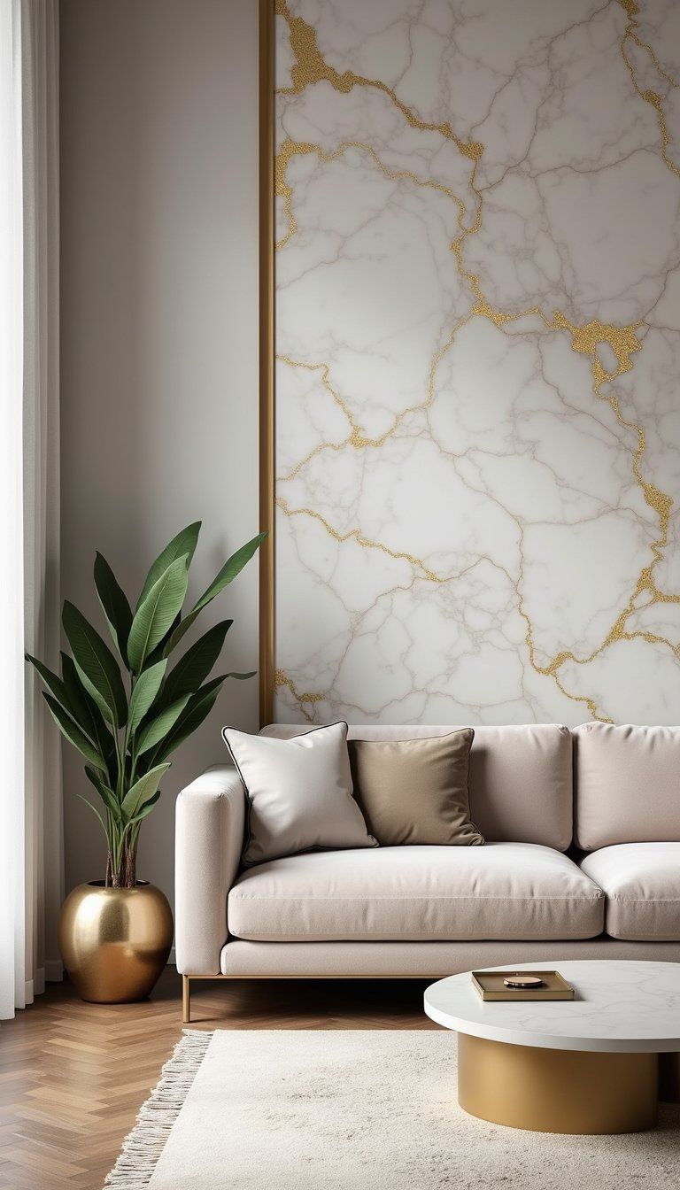 Marble Accent Wall With Gold Veining Finish