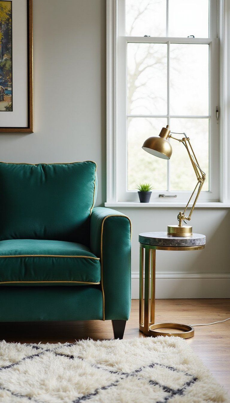 Plush Velvet Sofa With Brass Trim