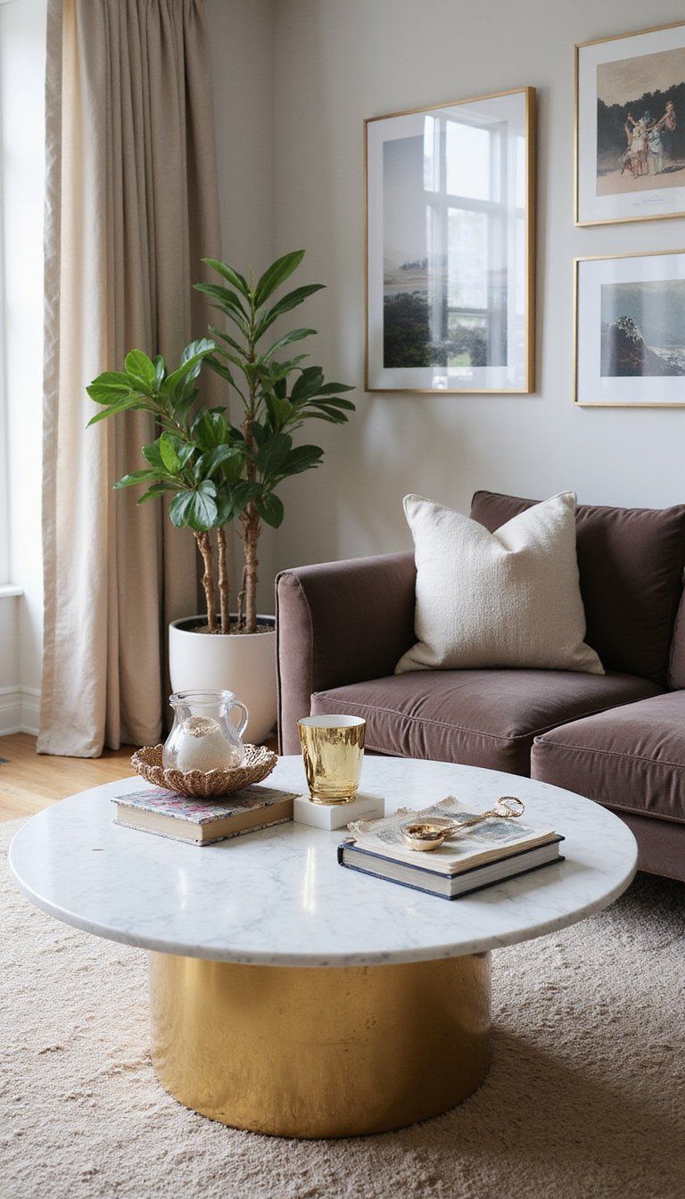 Polished Marble Coffee Table Centerpiece Design