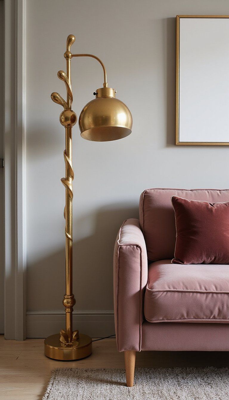 Sculptural Gold Floor Lamp Statement Piece