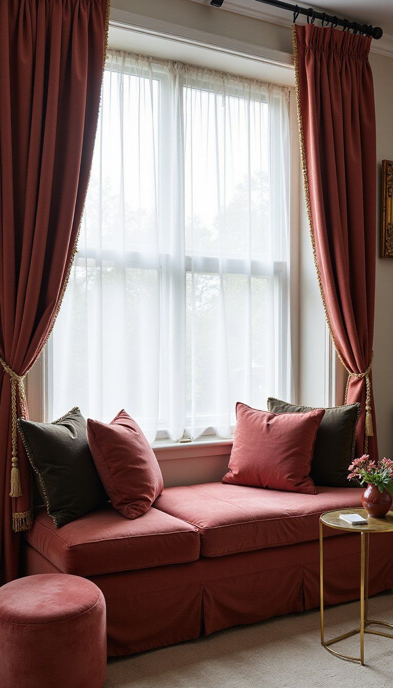 Velvet Window Seat With Plush Cushions And Light