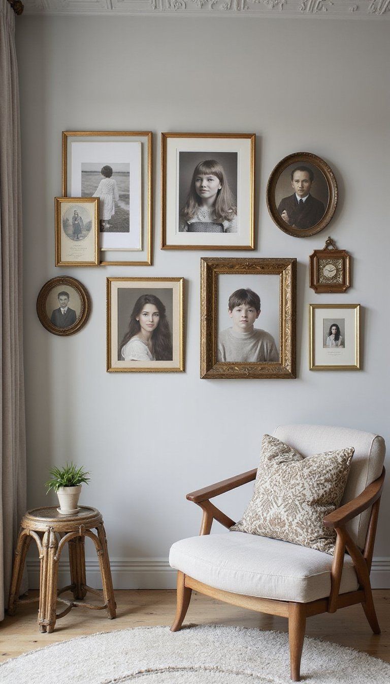 Gallery Wall Of Family Portraits And Frames