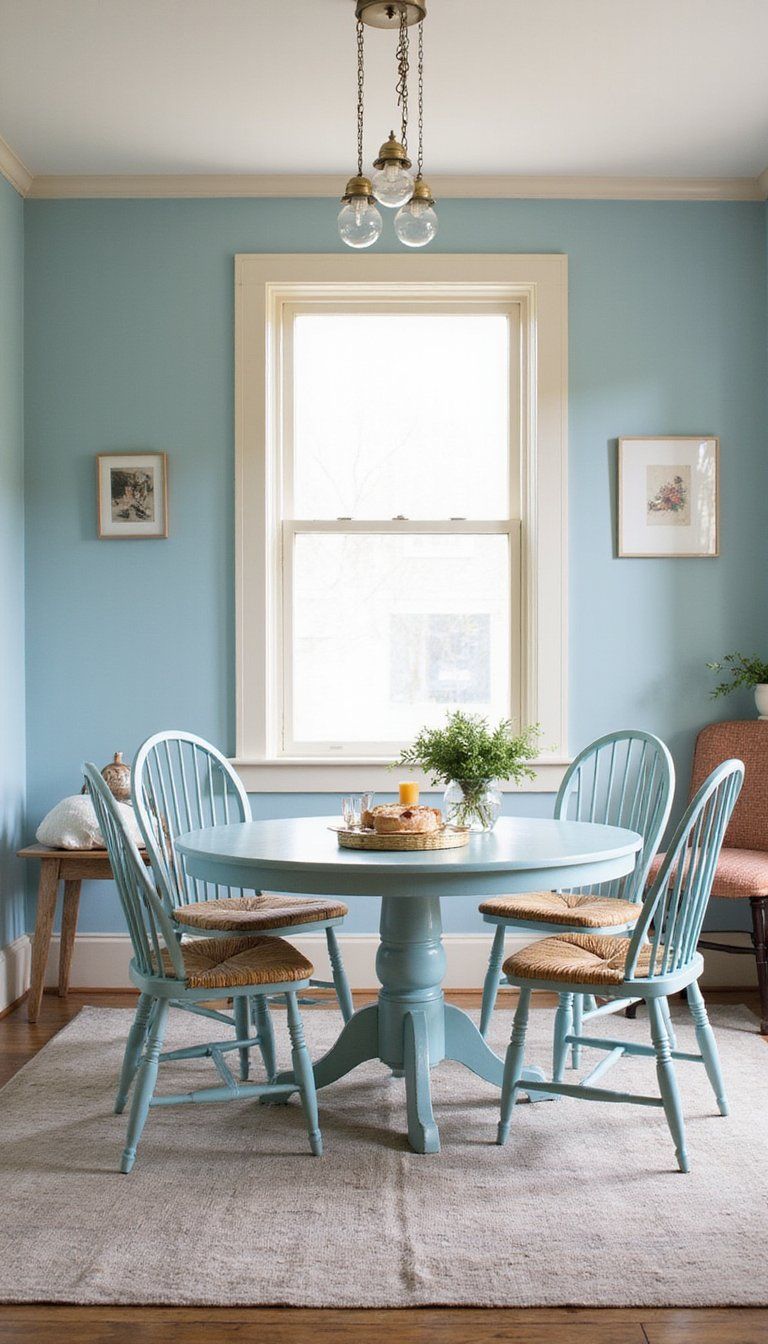 Windsor Chairs Around A Painted Coffee Table