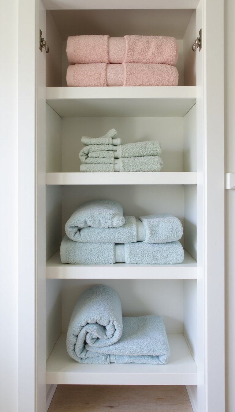 Built-In Closet With Soft Pastel Linens