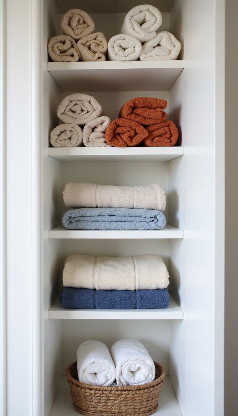 Rolled Towels In Color-Coordinated Stack Displays