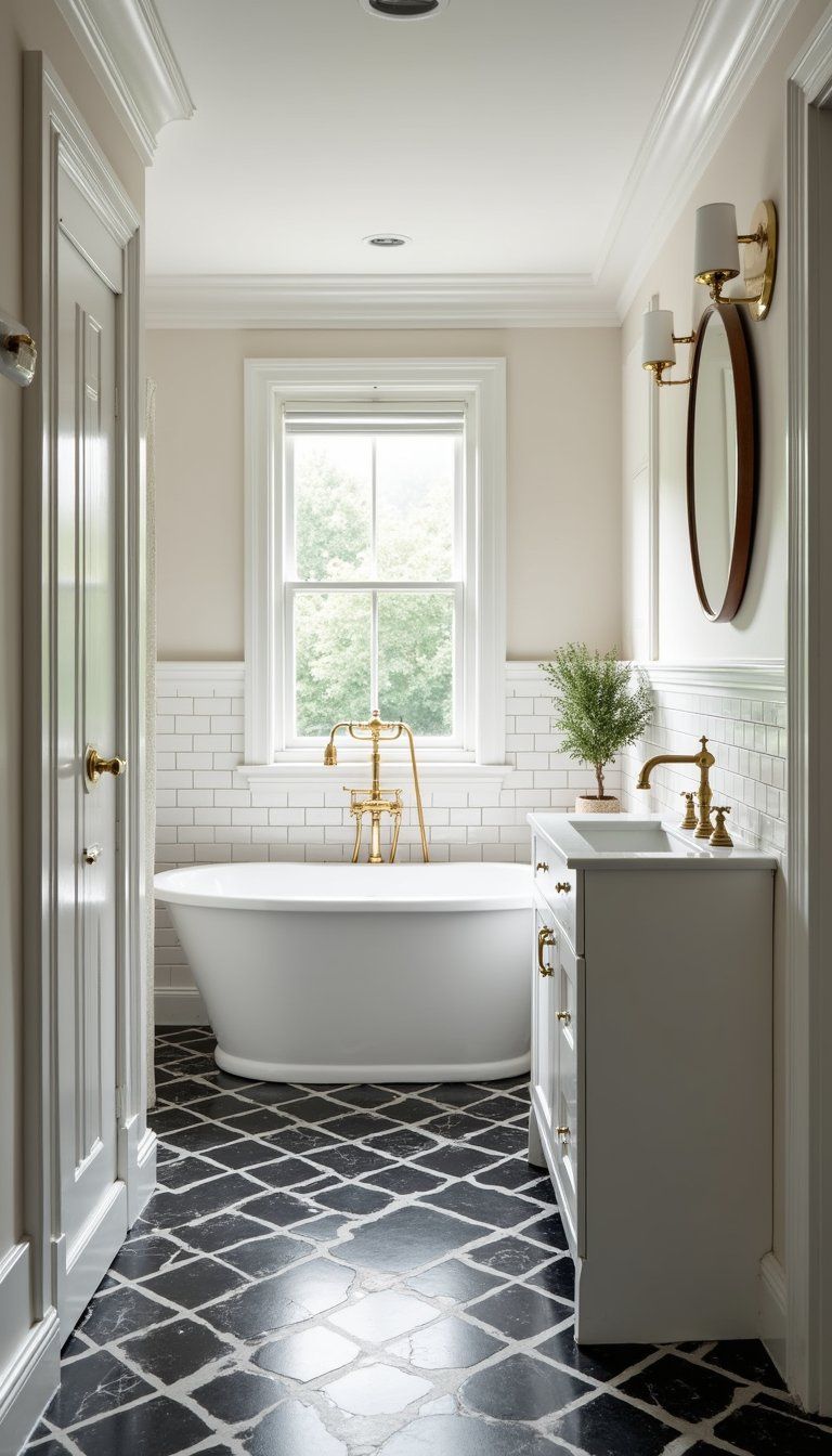 Black And White Marble Checker With Brass Fixtures