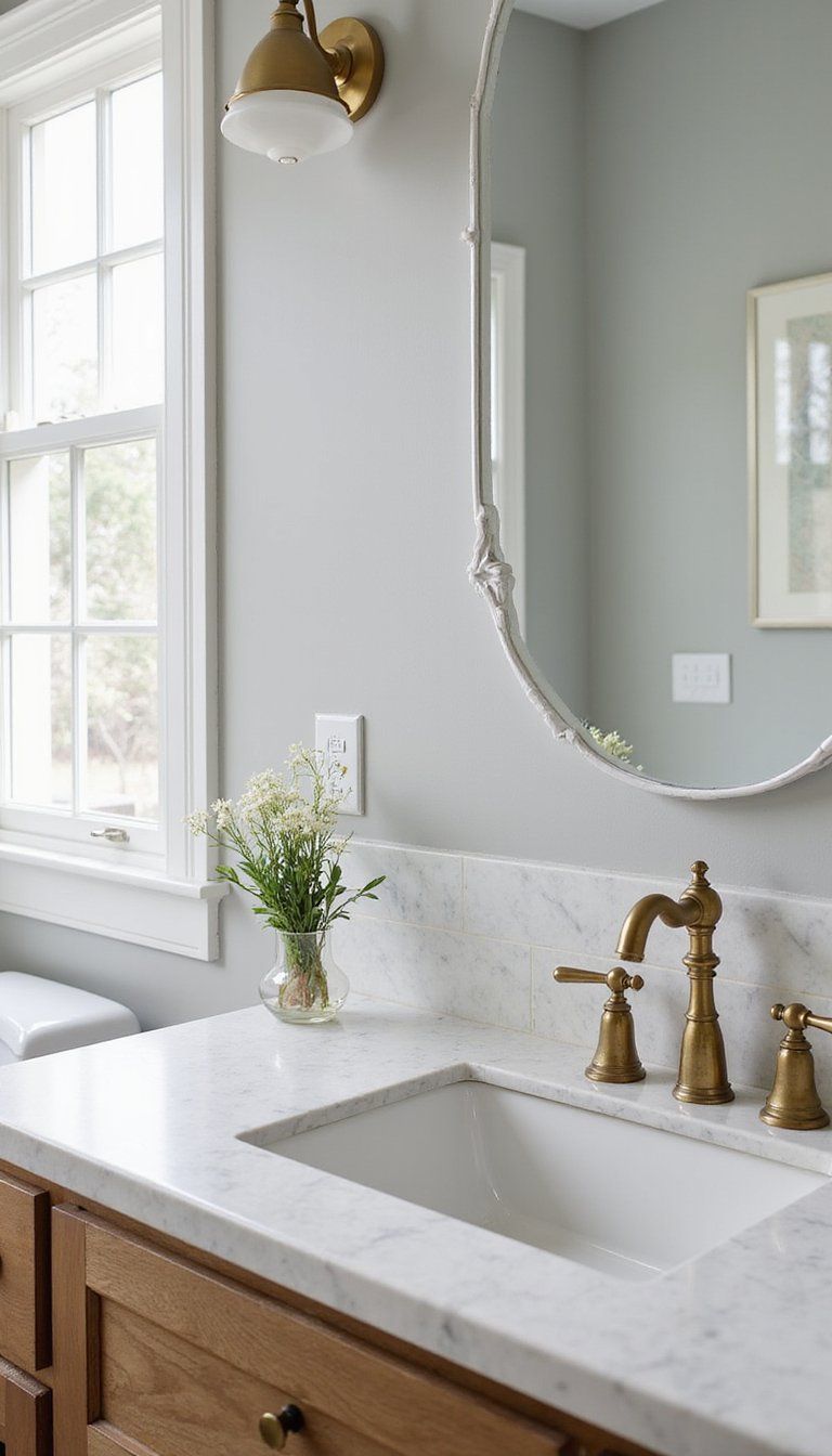 Carrara Marble Vanity With Brushed Brass Fixtures