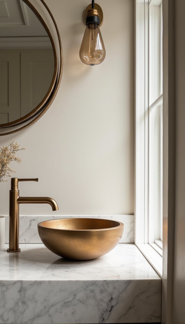 Marble Countertop With Brass Vessel Sink And Faucet