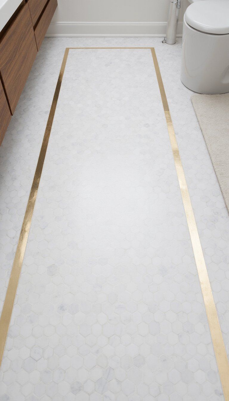 Marble Hex Tile Floor With Polished Brass Inlay