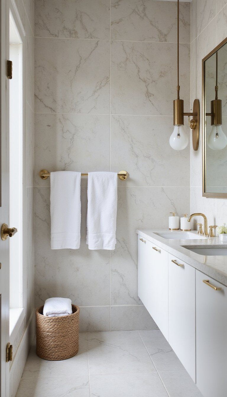 Polished Marble Walls And Warm Brass Accents