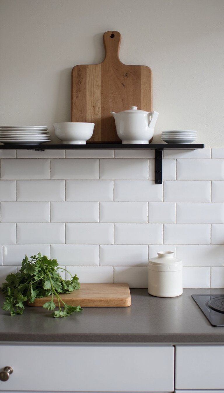 Black Metal Minimal Ledge Against Matte Tile