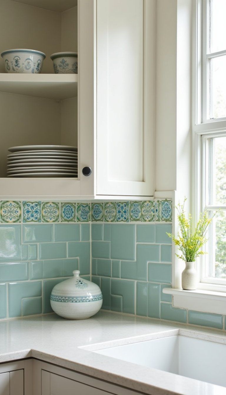 Ceramic Tiled Ledge With Patterned Accent