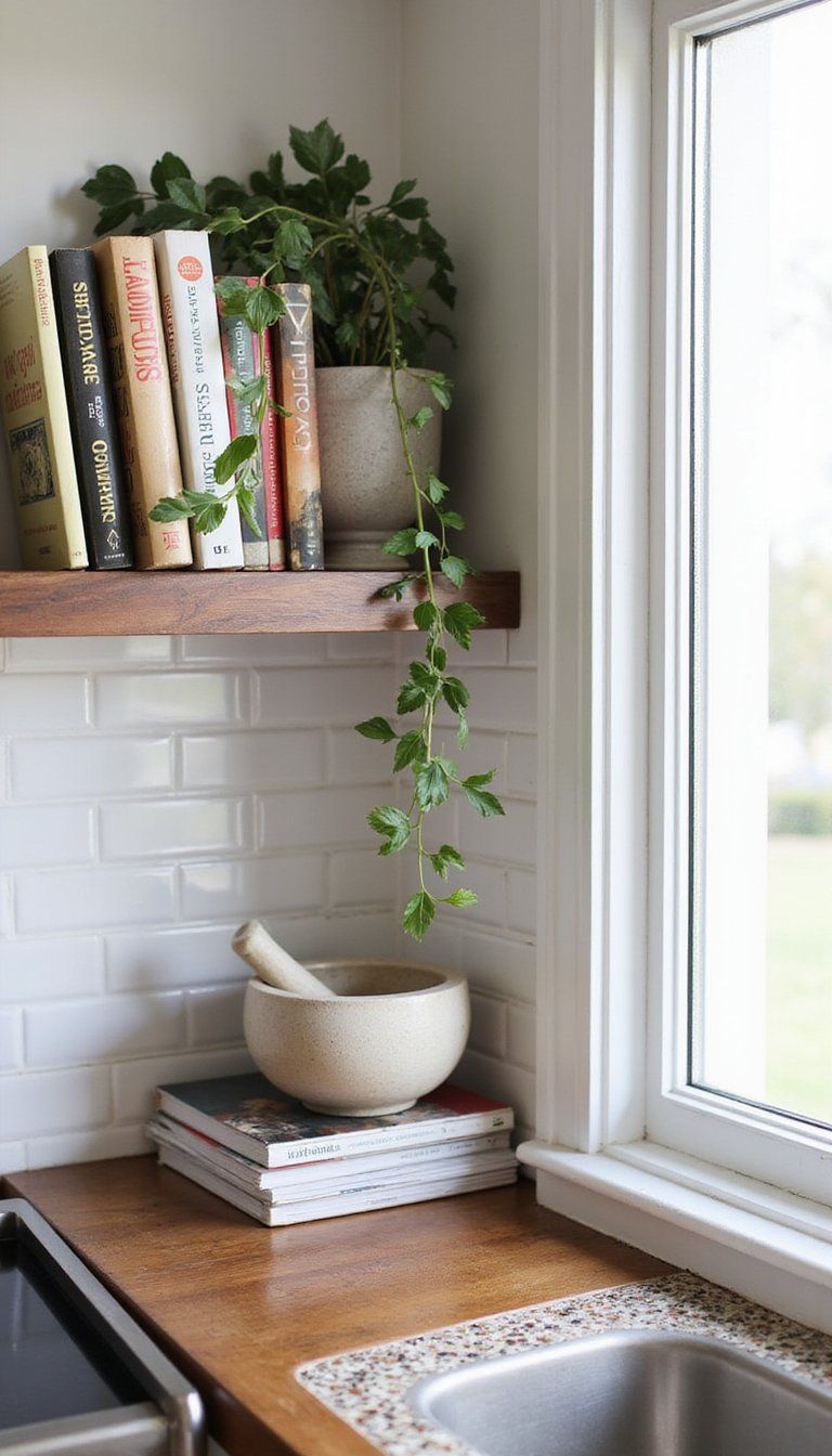 Corner Ledge That Wraps Around Tile Backsplash