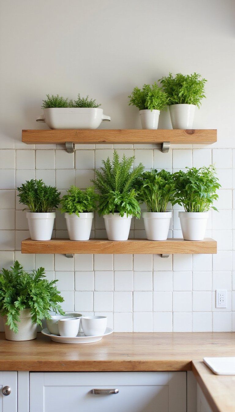 Floating Ledge With Integrated Pot Rail For Herbs