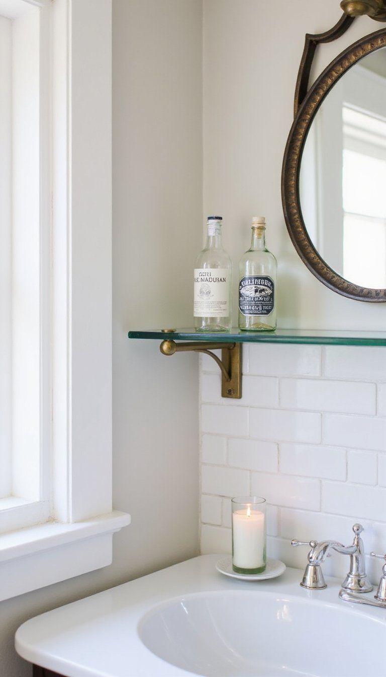 Glass Ledge With Brass Supports Over Tile