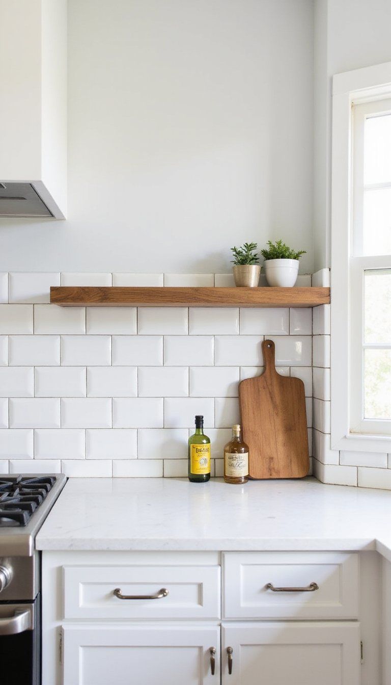 Slim Floating Ledge Above White Subway Tile