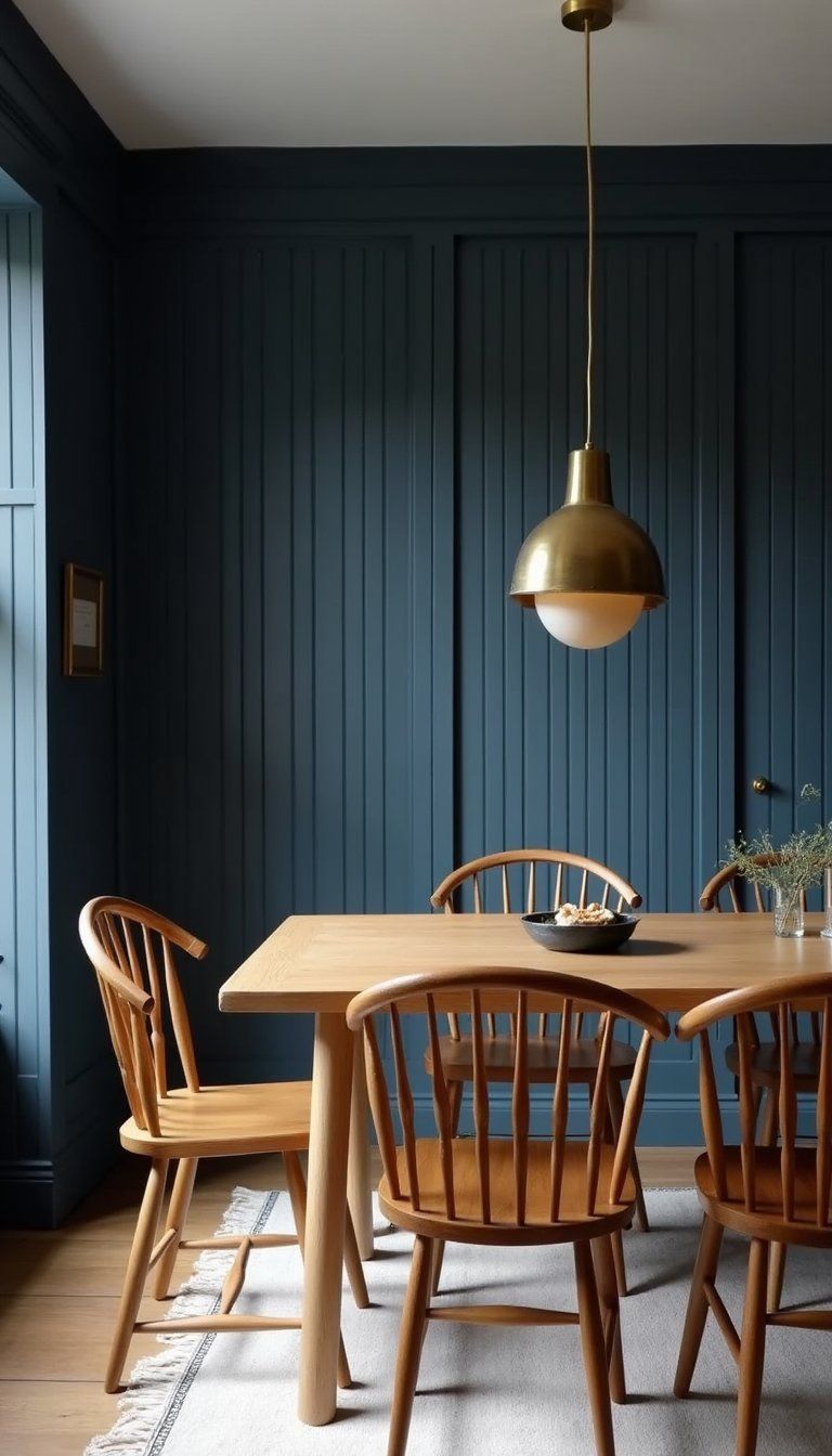 Navy Feature Wall With Narrow Vertical Battens