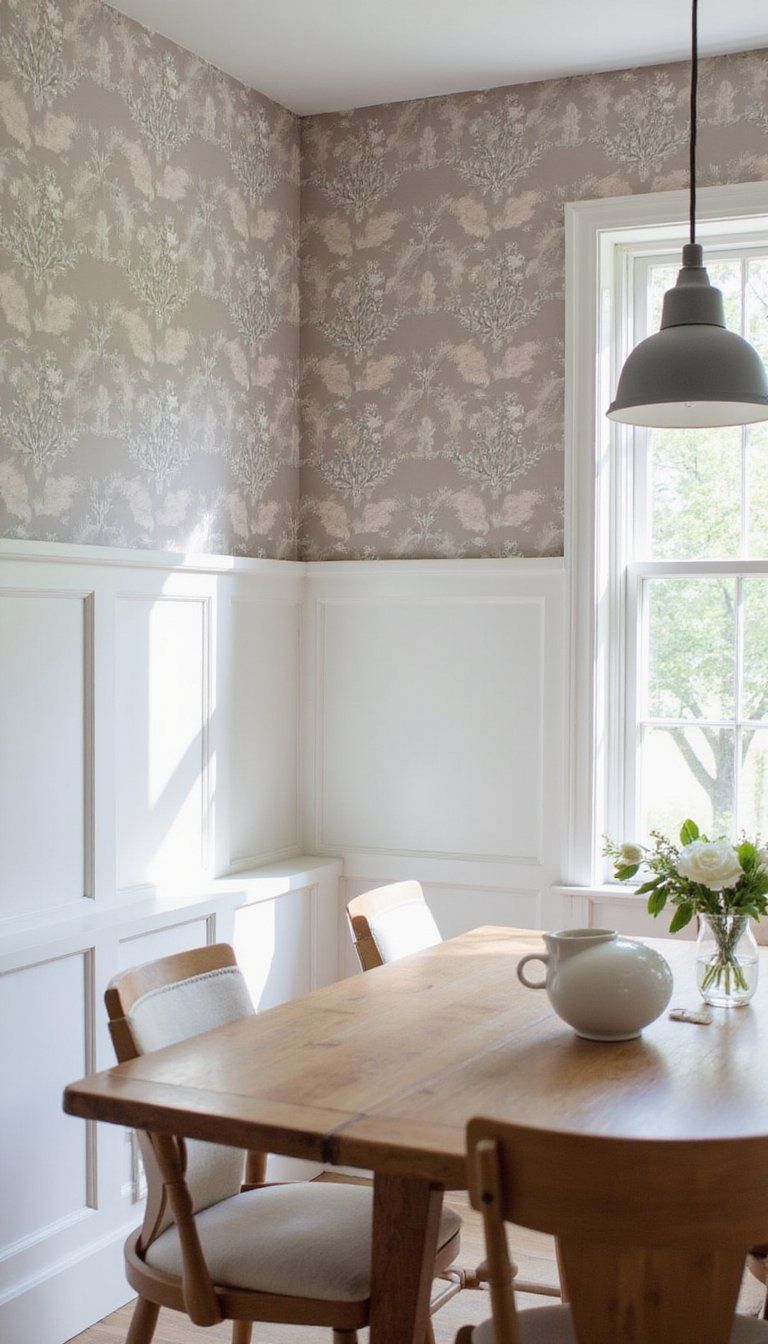 Wallpaper-Inset Panels Framed By White Battens