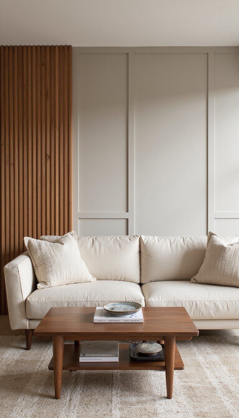 Warm Wood Battens With Soft Neutral Paint