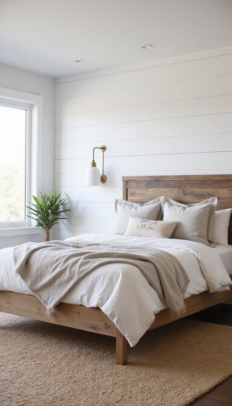 Warm Shiplap Accent Wall With Neutral Palette