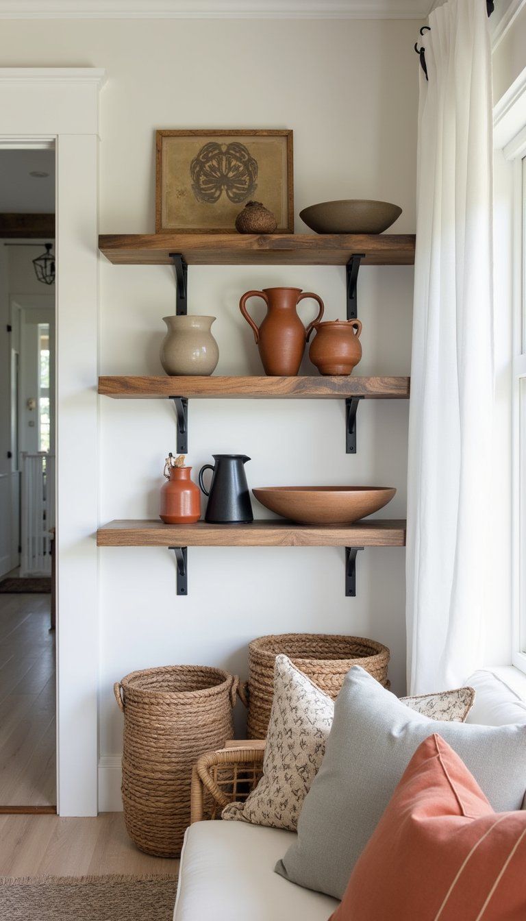 Open Shelving With Rustic Ceramic Vignettes