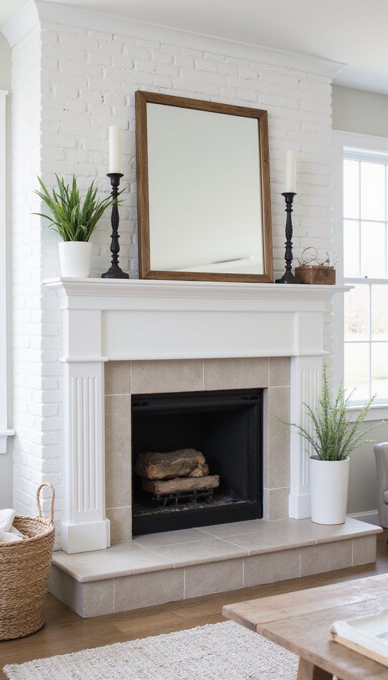 Painted Fireplace With Timeless Neutral Tile