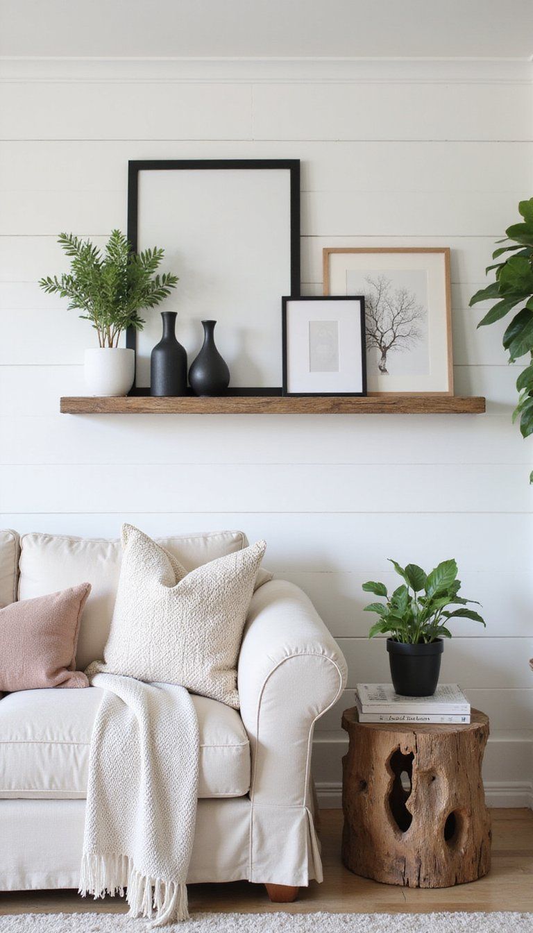 Shiplap Accent Wall With Gallery Shelf Display