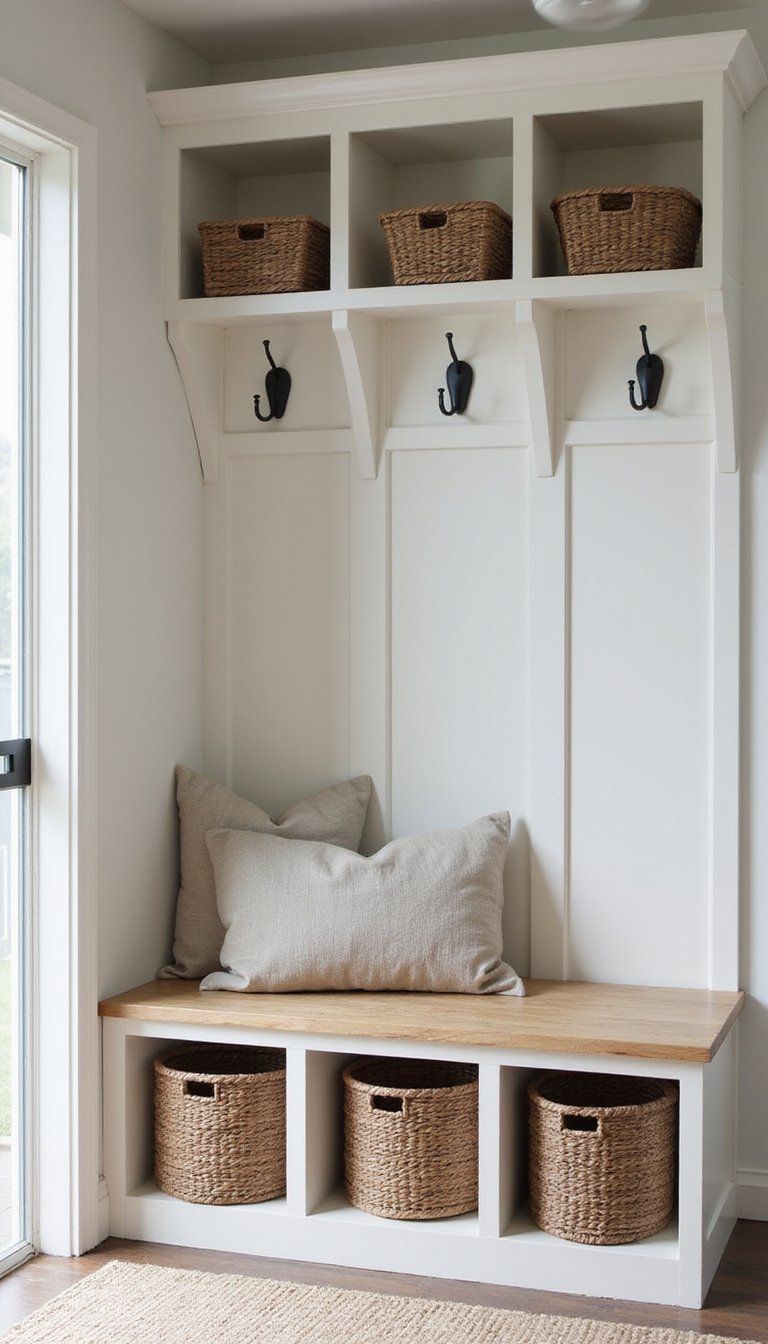 Built In Bench With Open Cubbies And Hooks