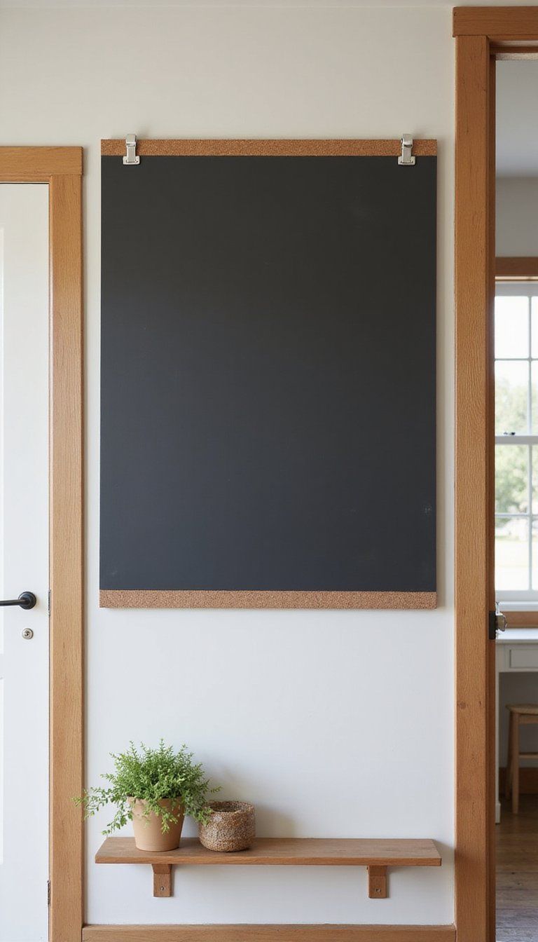 Mudroom Command Wall With Chalkboard And Clips