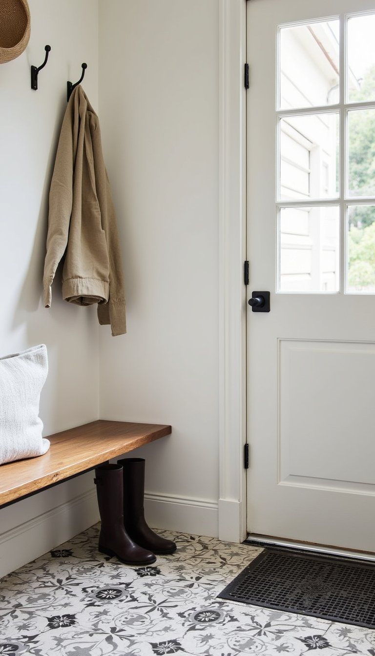 Tiled Boot Tray Area With Metal Drain And Grate