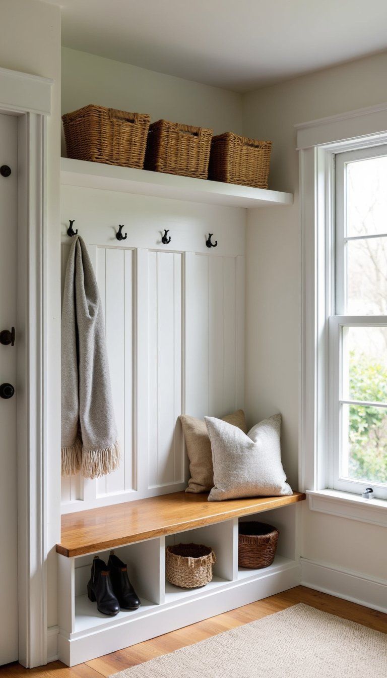 Wicker Baskets On Open Shelves For Warmth