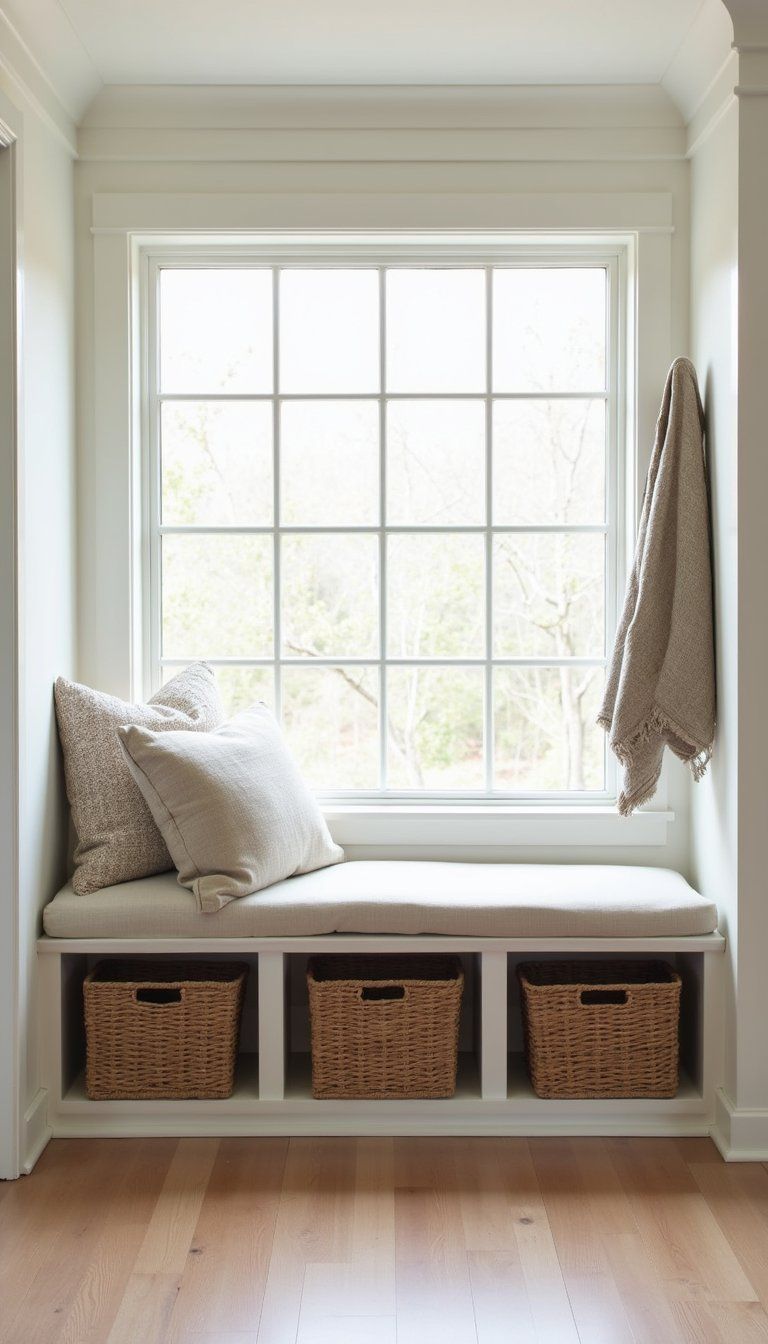 Window Bench With Cushions And Built In Baskets