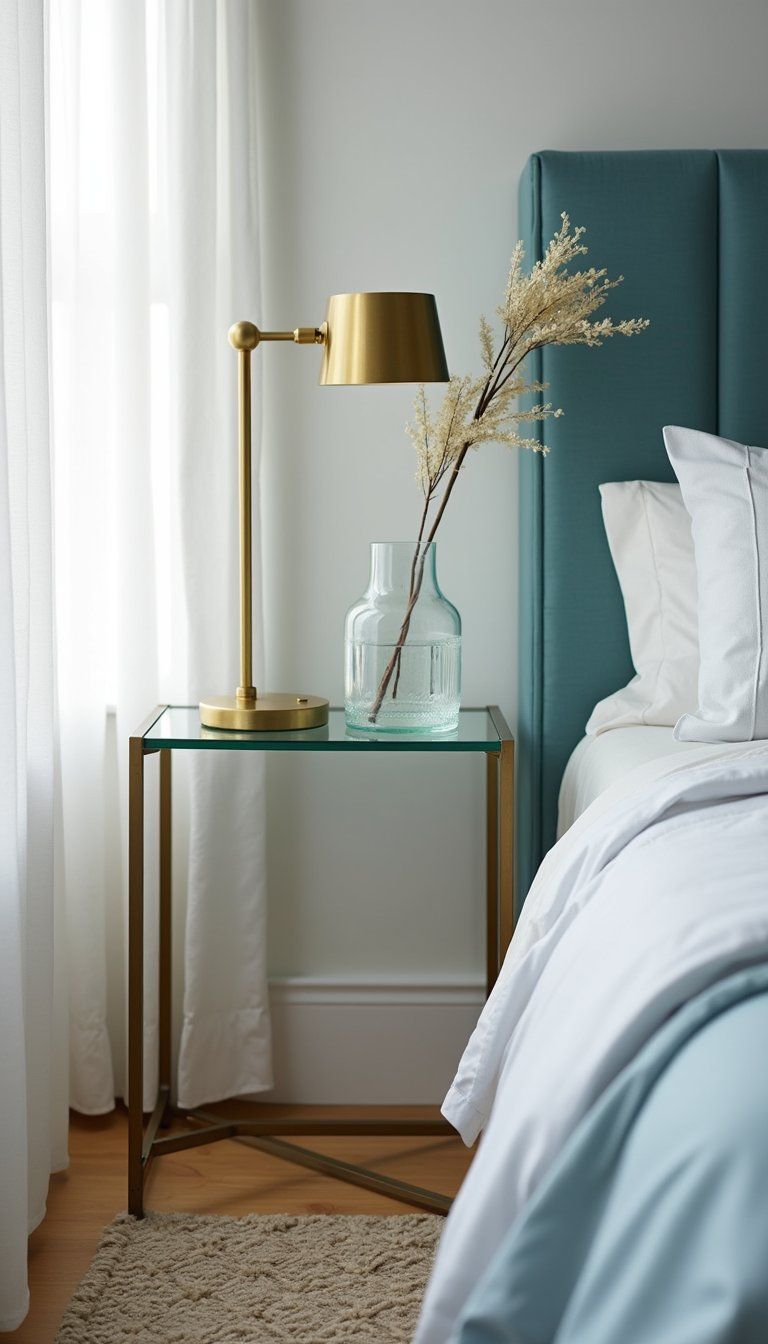 Glass And Metal Nightstand For Light Reflective Glow