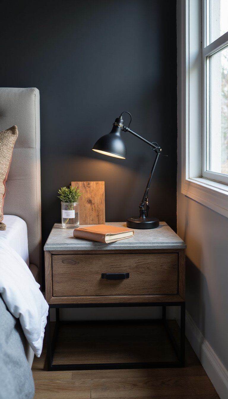 Modern Industrial Nightstand With Metal Accents