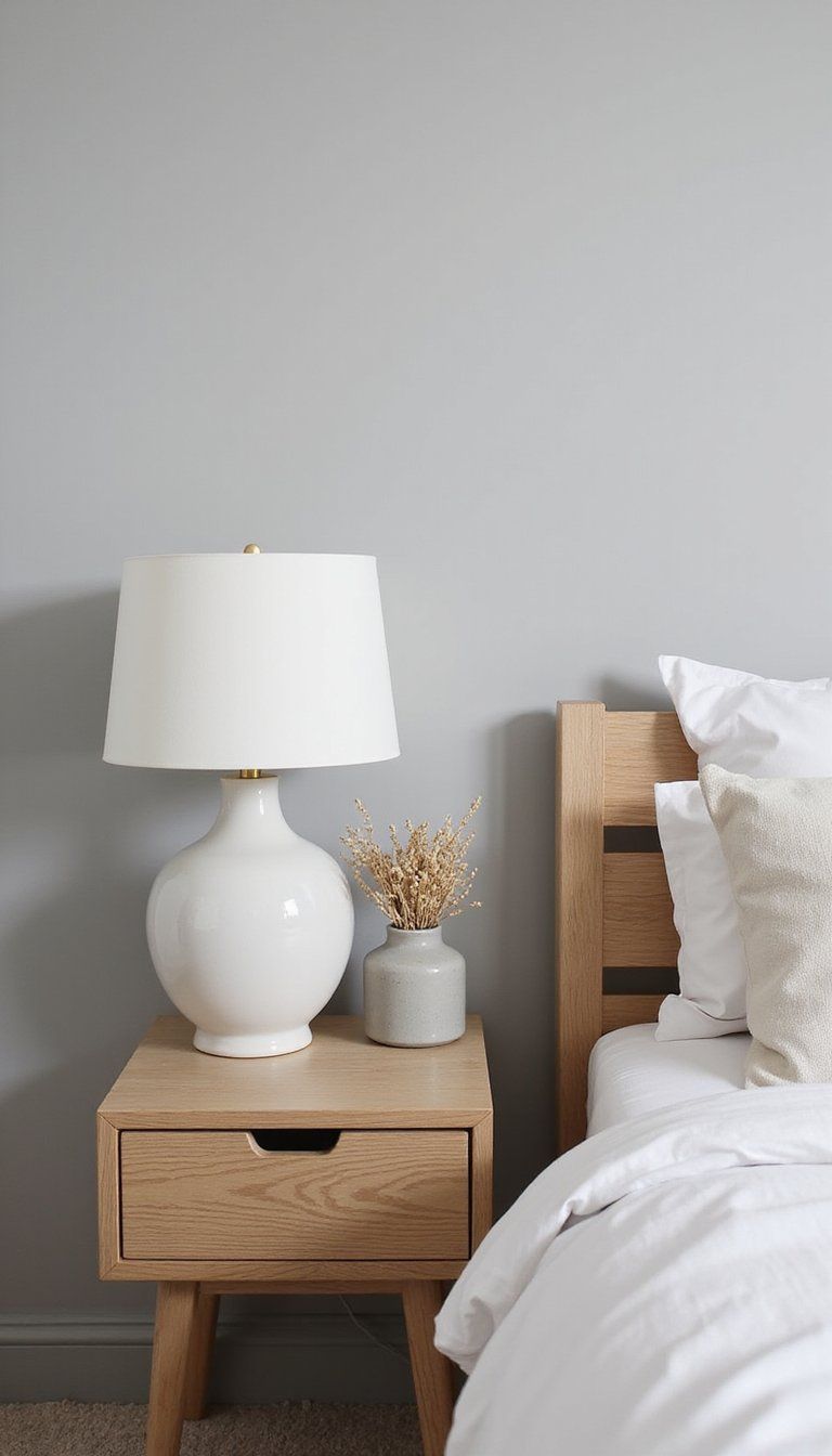 Scandinavian Nightstand With Light Woods And Linen