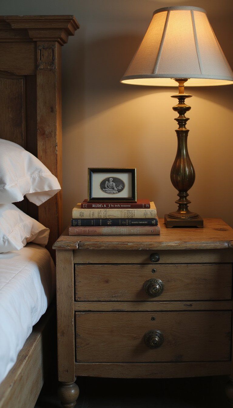 Vintage Nightstand With Layered Finds And Patina