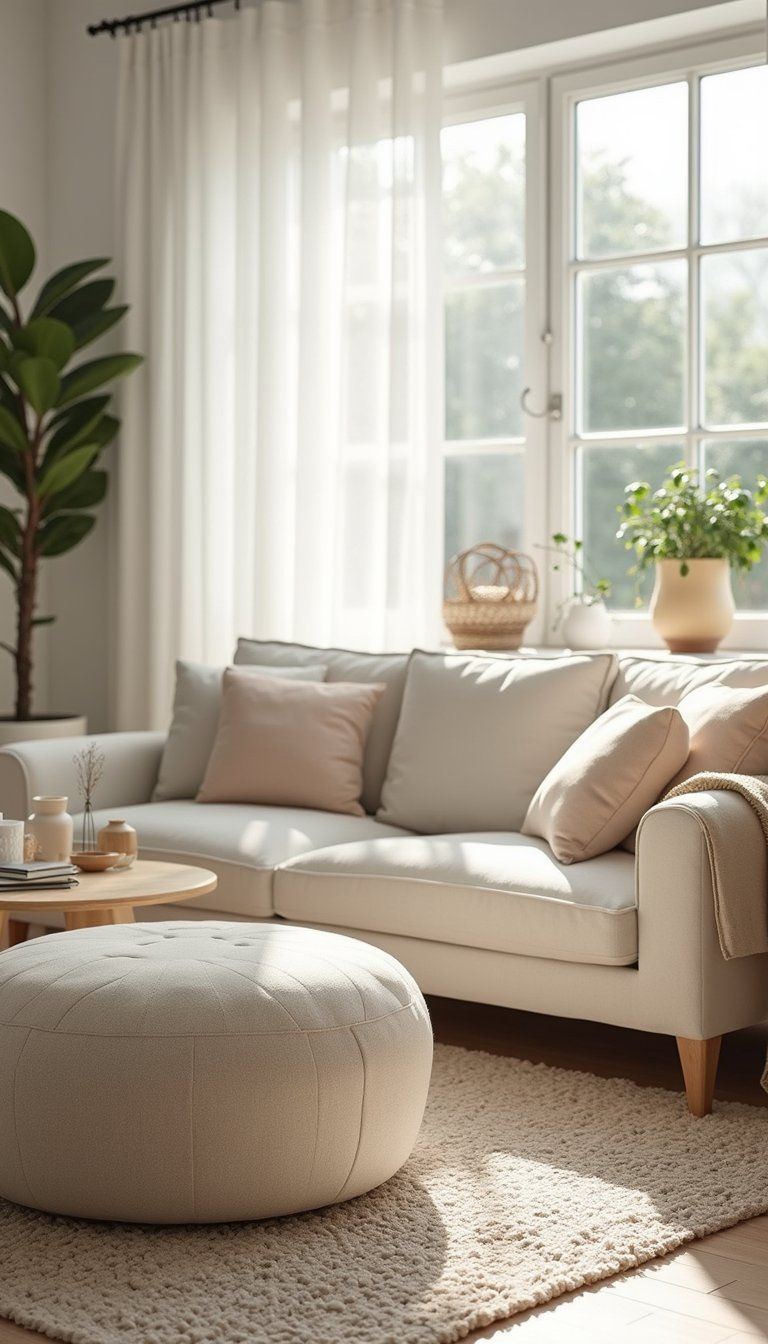 Bouclé Ottoman For Cozy Neutral Living Rooms