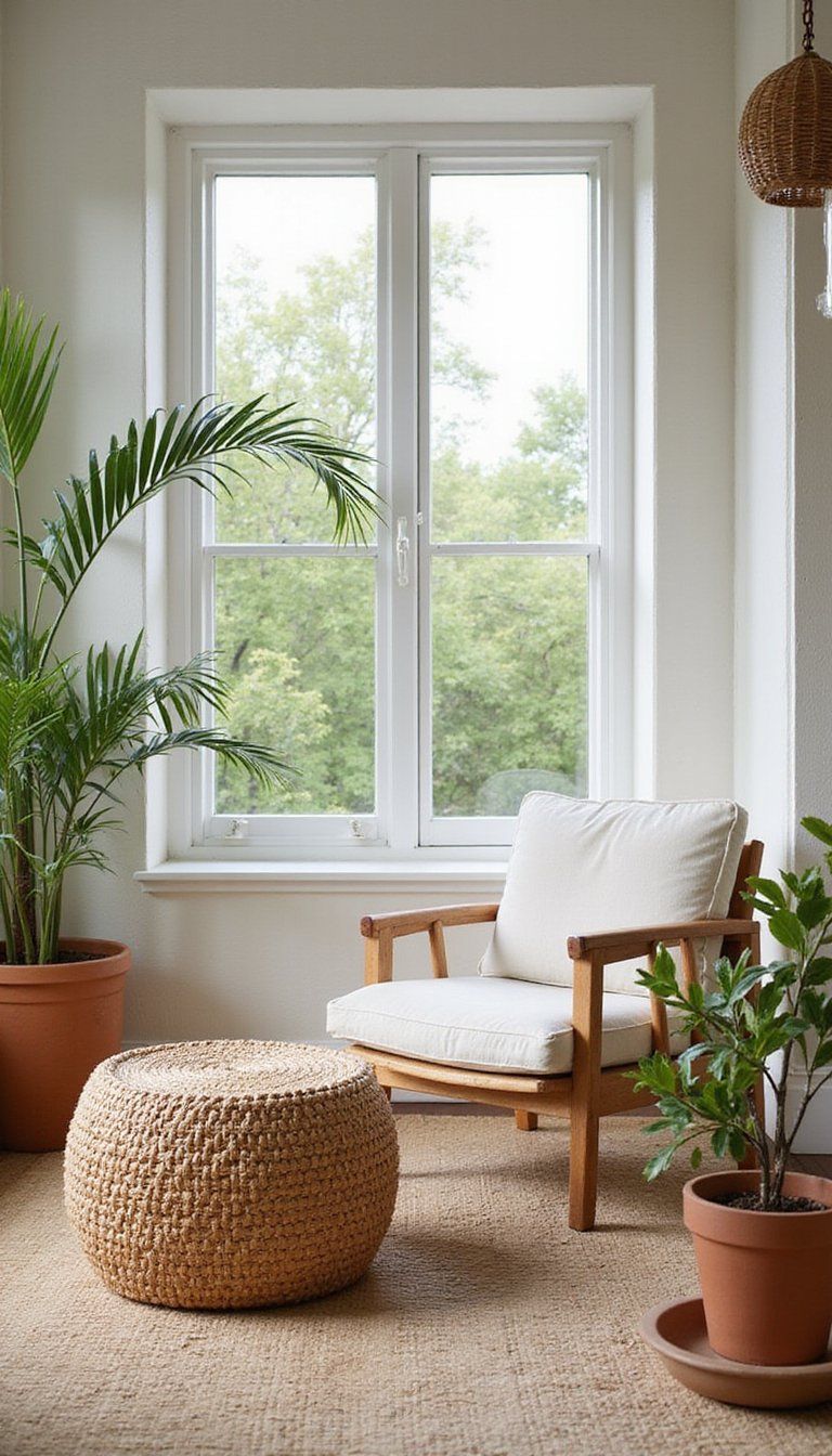 Handwoven Rattan Ottoman For Tropical Vibes