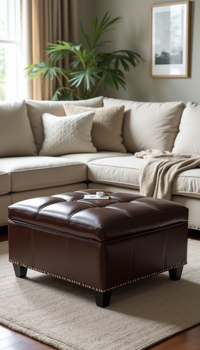 Leather Ottoman With Hidden Storage For Clutter