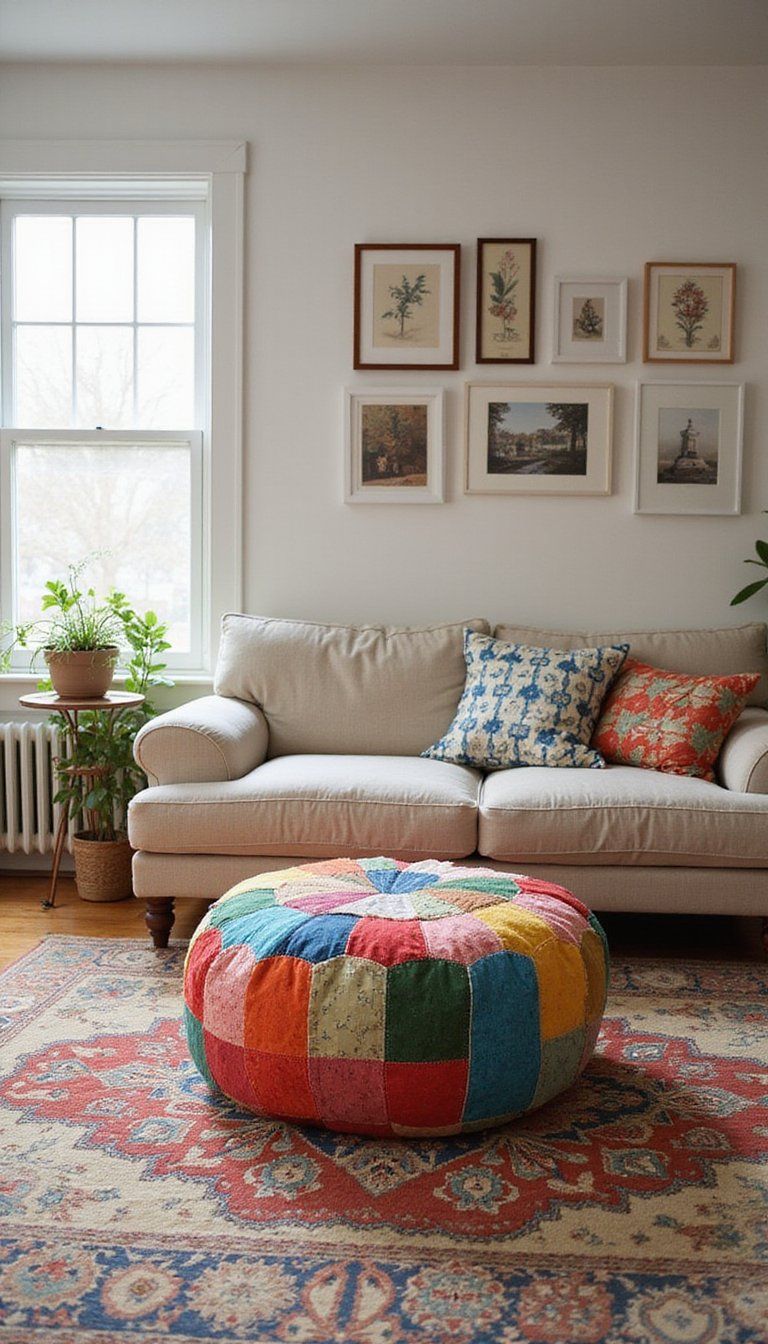 Patchwork Pouf For Playful Pattern Mixing